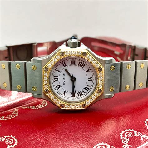 two toned cartier watch|cartier santos diamond bezel.